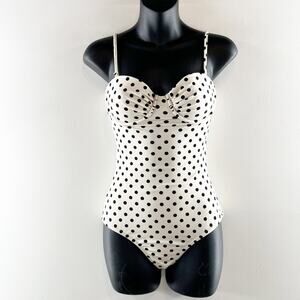 J. Crew Underwire Polka Dot One Piece Swimsuit White Black 0